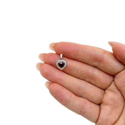 0.62CTW Natural Diamond 10K Rose Gold Halo Ruby Heart Pendant 0.5"