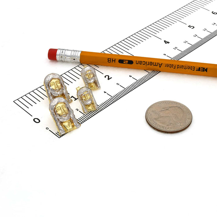 10K Gold Two - Tone Yellow White Diamond - Cut Jesus Head Stud Earrings 14mm - 18mm - WJD Exclusives