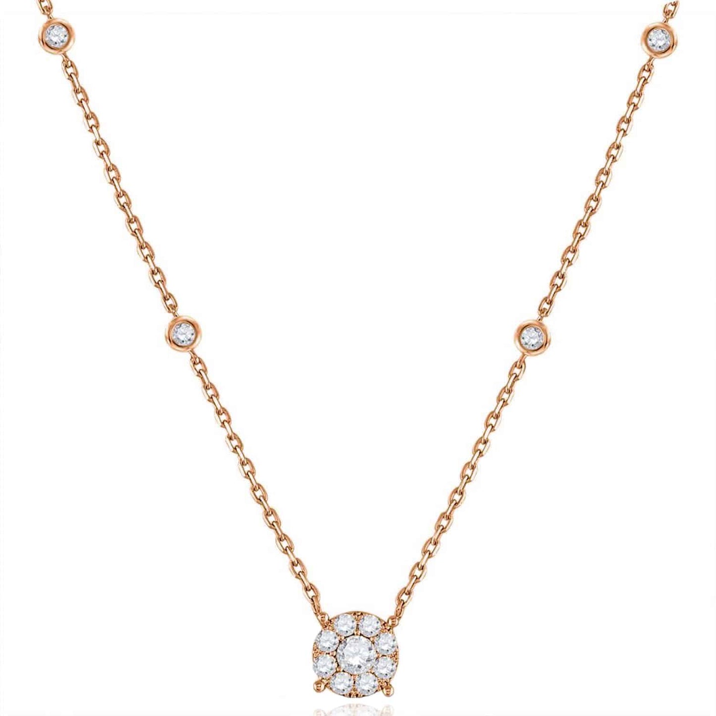 Real Diamond 10K Real Gold White Rose By The Yard Halo Pendant Necklace 18"