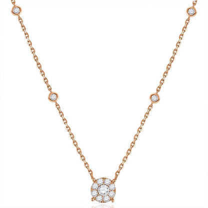 Real Diamond 10K Real Gold White Rose By The Yard Halo Pendant Necklace 18"