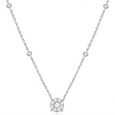 Natural Diamond 10K Gold White Rose By The Yard Halo Necklace (Solid Links) 18" - WJD Exclusives