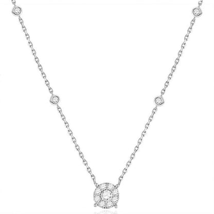 Real Diamond 10K Real Gold White Rose By The Yard Halo Pendant Necklace 18"