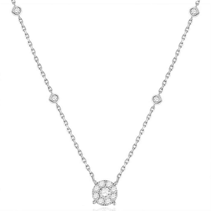Natural Diamond 10K Gold White Rose By The Yard Halo Necklace (Solid Links) 18" - WJD Exclusives