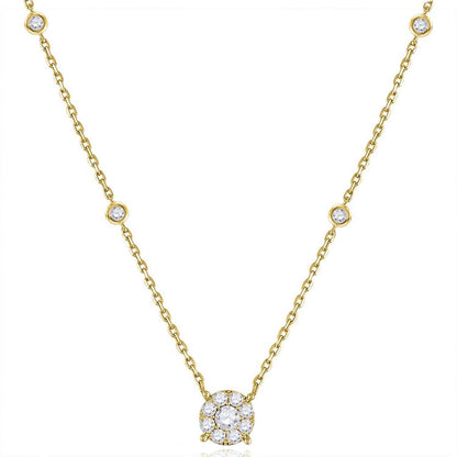 Real Diamond 10K Real Gold White Rose By The Yard Halo Pendant Necklace 18"