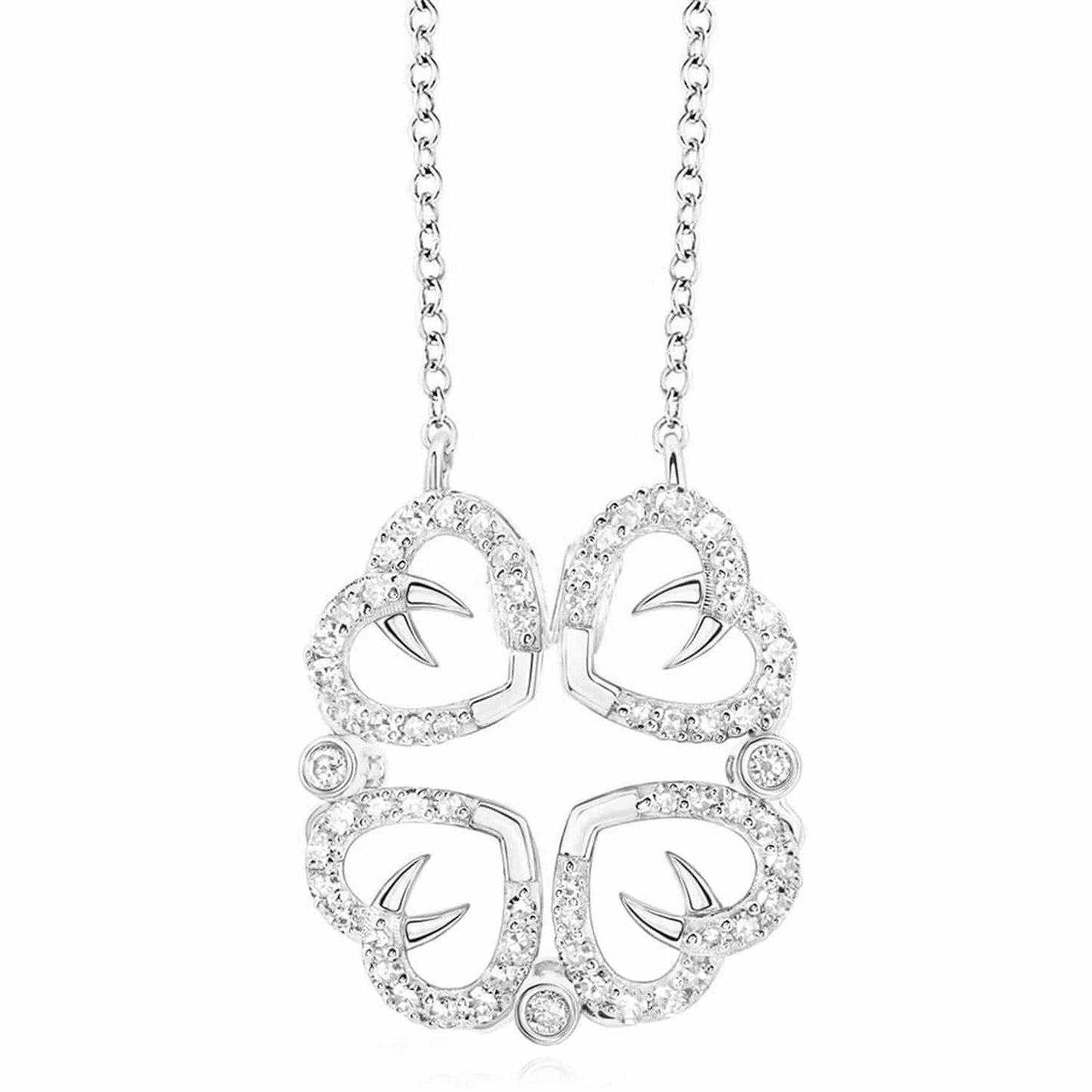 Real Diamond 10K Gold Yellow White Four Clover Hearts Pendant Necklace 18"