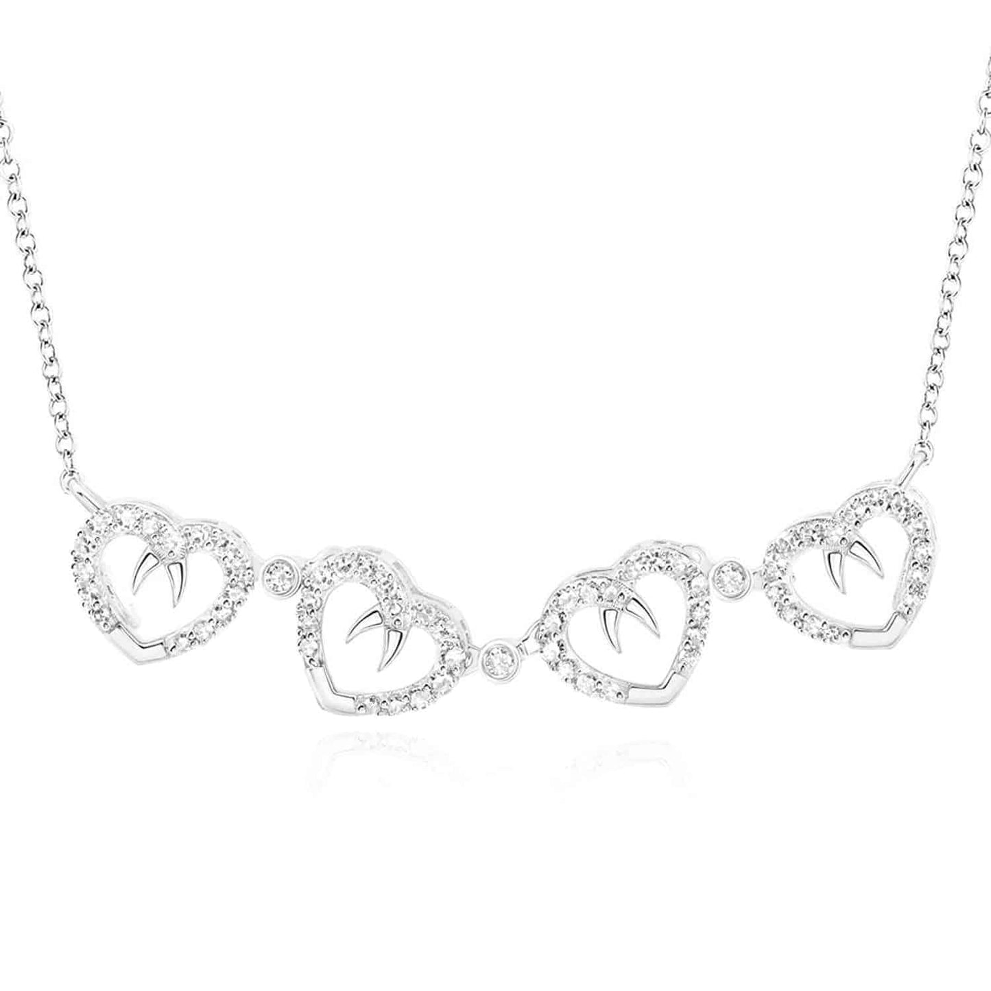 Real Diamond 10K Gold Yellow White Four Clover Hearts Pendant Necklace 18"