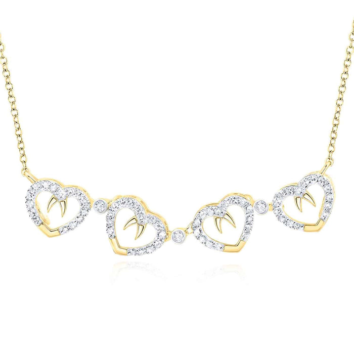 Natural Diamond 10K Gold Yellow White Four Clover Hearts Necklace (Solid Links) 18" - WJD Exclusives