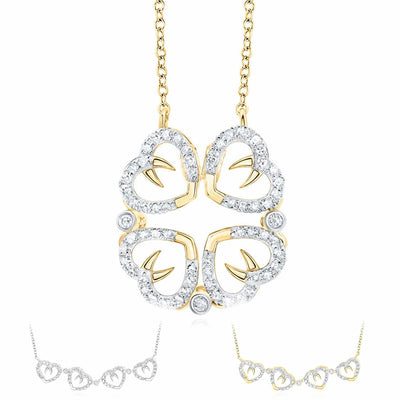 Natural Diamond 10K Gold Yellow White Four Clover Hearts Necklace (Solid Links) 18" - WJD Exclusives