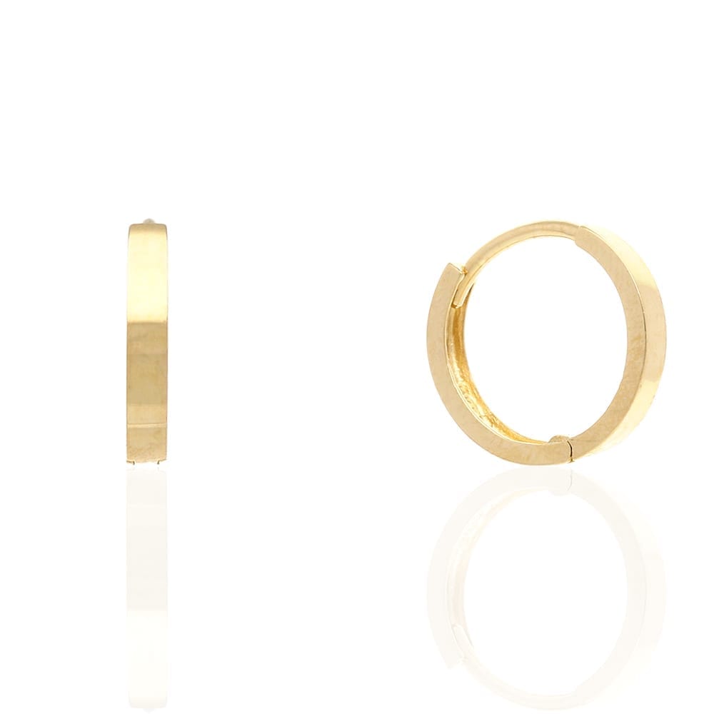14k Gold Plain Squared Hoop Earrings 10mm Yellow Gold, Rose Gold & White Gold