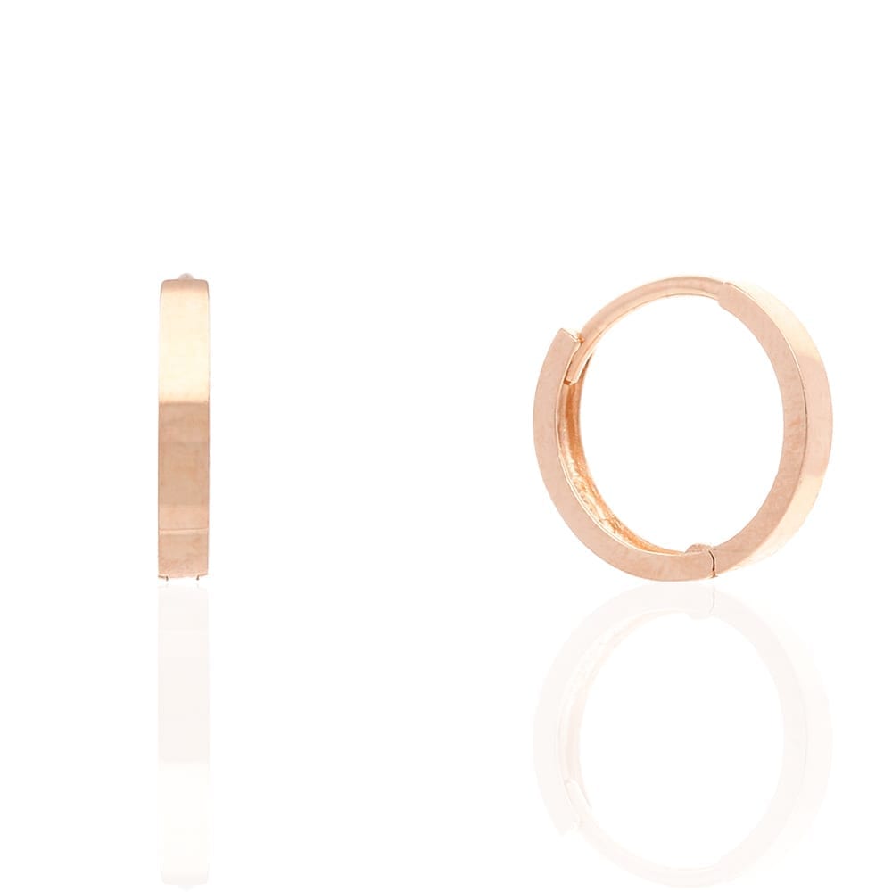 14k Gold Plain Squared Hoop Earrings 10mm Yellow Gold, Rose Gold & White Gold