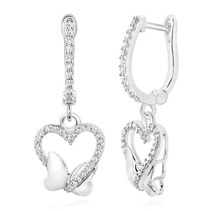 Natural Diamond 10K Gold Yellow White Drop Butterfly Heart French Clip Earrings - WJD Exclusives