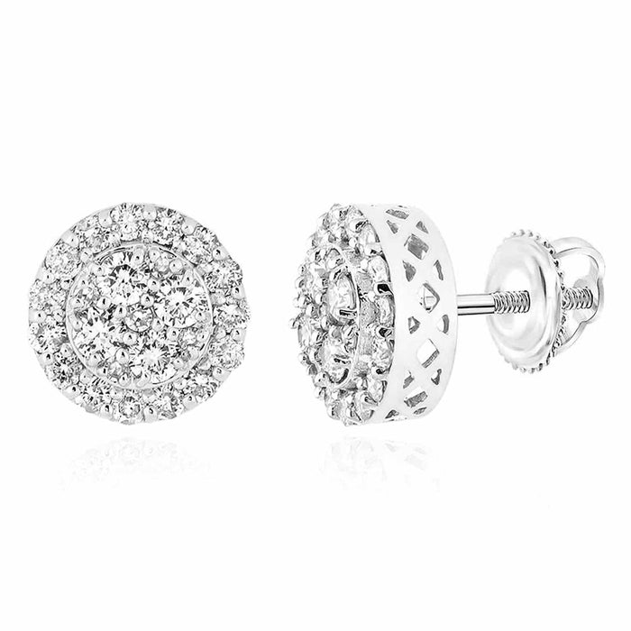 Natural Diamond 10K Gold White Round Cluster Screw Back Stud Earrings - WJD Exclusives