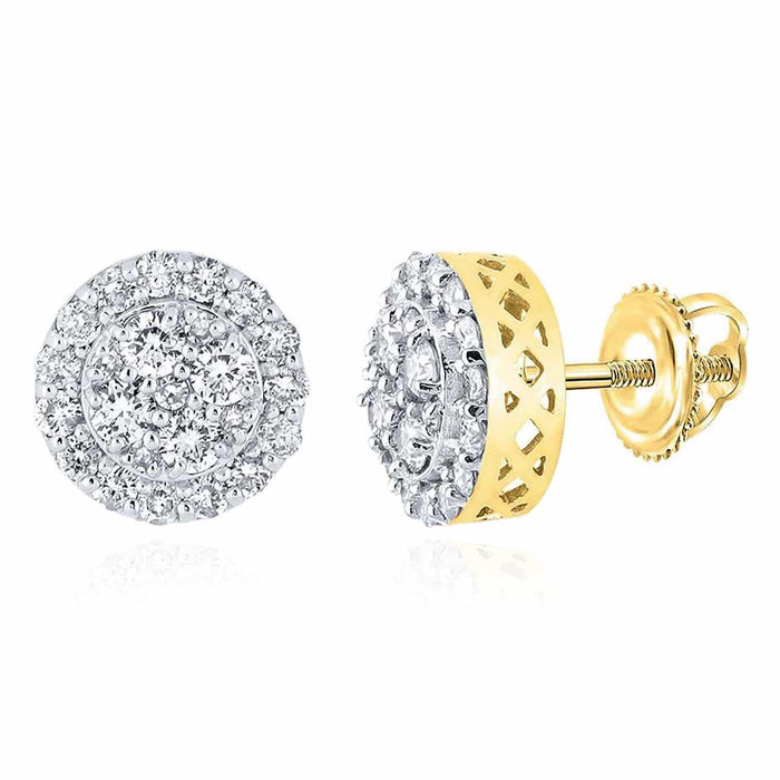 Natural Diamond 10K Gold White Round Cluster Screw Back Stud Earrings - WJD Exclusives