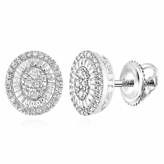 0.30CTW Real Diamond 925 Sterling Silver Oval Screw Back Earrings 7.6mm