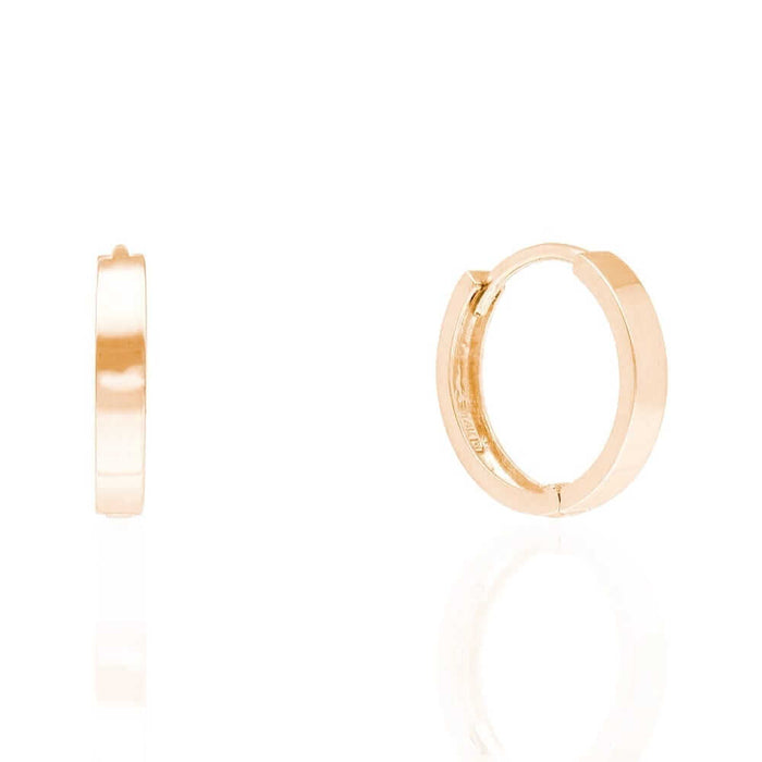 14k Gold Plain Squared Hoop Earrings 12mm Yellow Gold, Rose Gold & White Gold