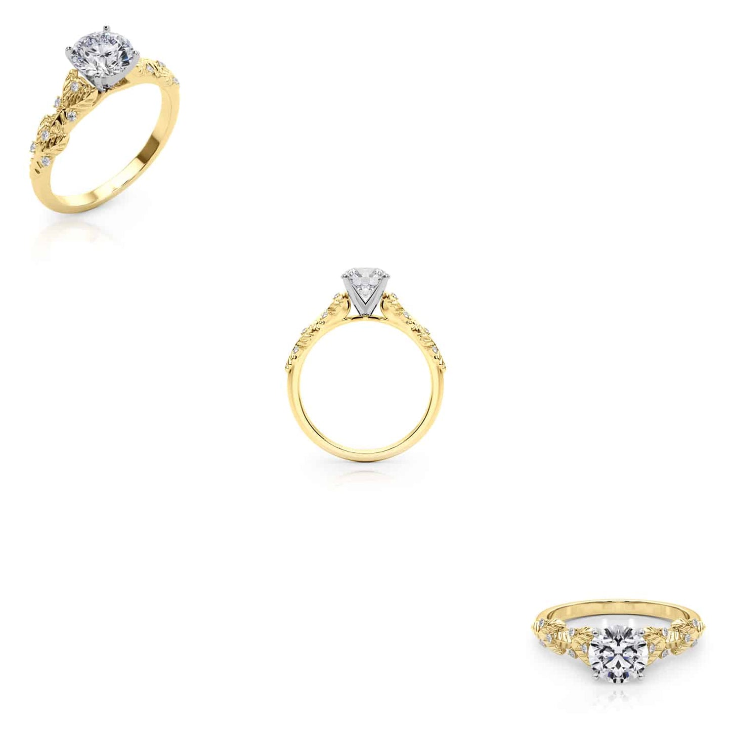 1.05CTW Lab-Grown Diamond 18K Gold Yellow Leaf Shank Engagement Ring
