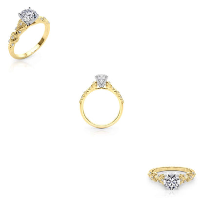 1.05CTW Lab-Grown Diamond 18K Gold Yellow Leaf Shank Engagement Ring