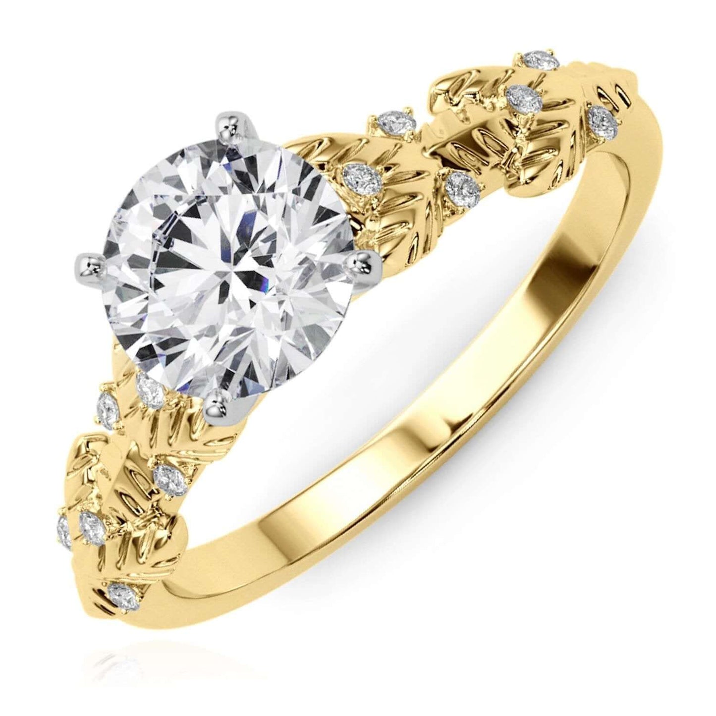 1.05CTW Lab-Grown Diamond 18K Gold Yellow Leaf Shank Engagement Ring