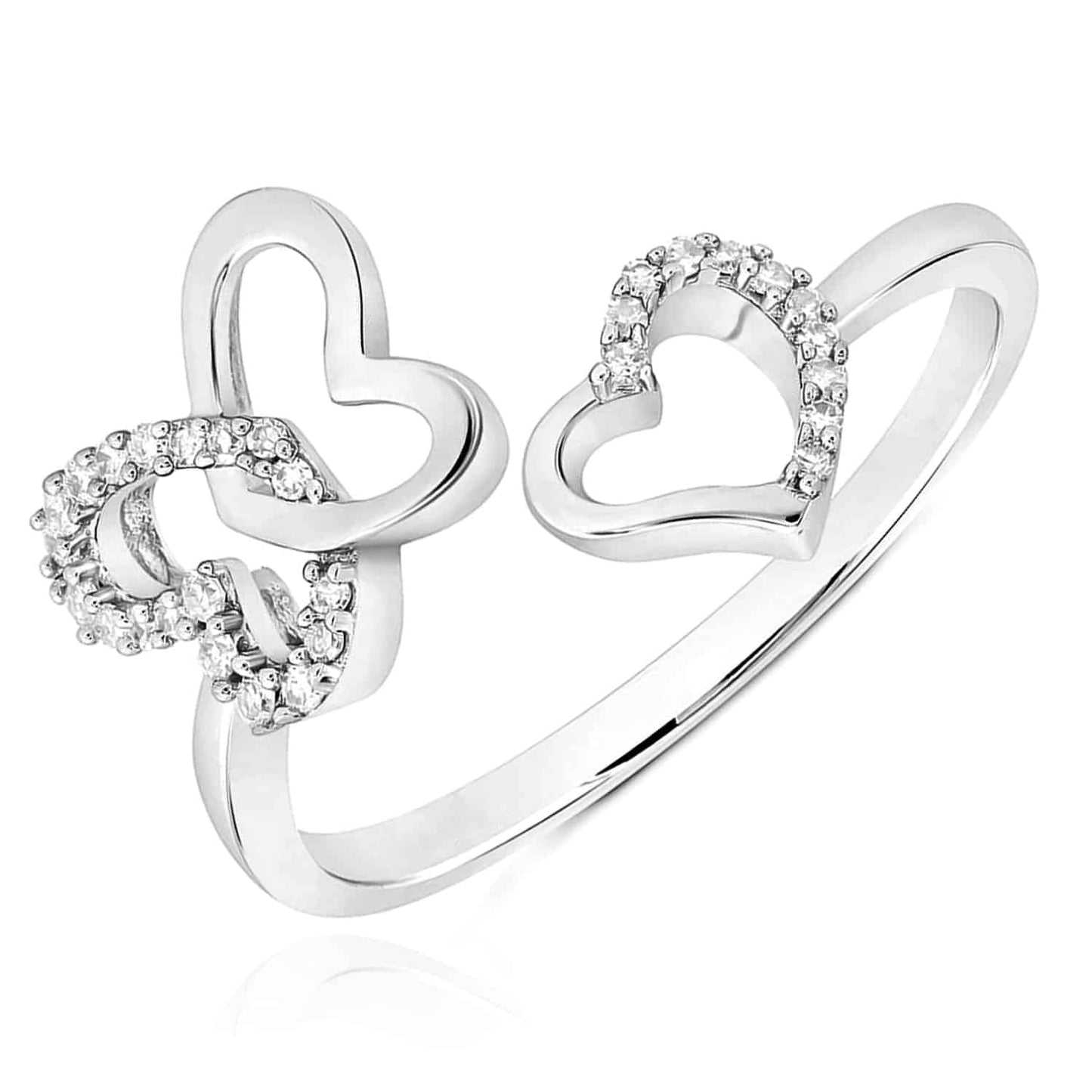 0.10CTW Real Diamond 10K White Gold Butterfly Hearts Bypass Ring