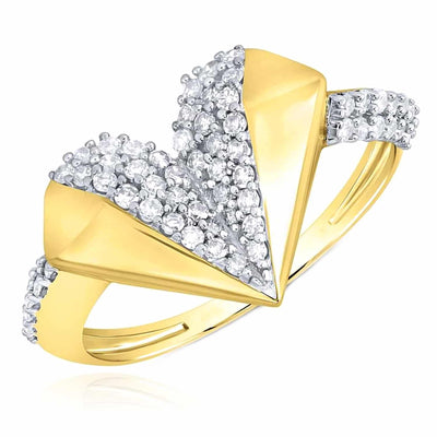 0.40CTW Natural Diamond 10K Yellow Gold Modern Heart Cocktail Ring - WJD Exclusives