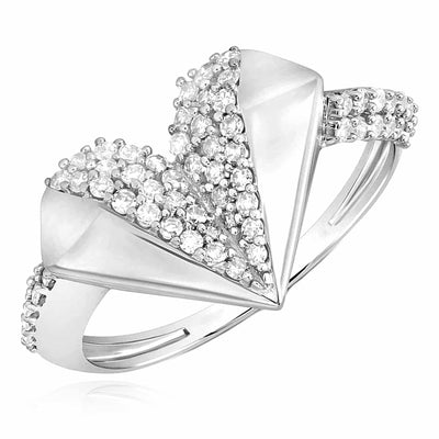 0.40CTW Natural Diamond 10K White Gold Heart Cocktail Ring - WJD Exclusives