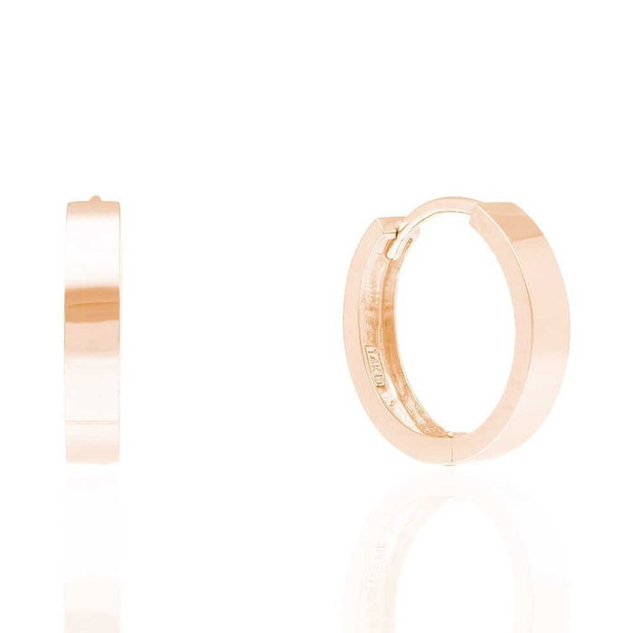 14k Gold Plain Squared Hoop Earrings 14mm Yellow Gold, Rose Gold & White Gold