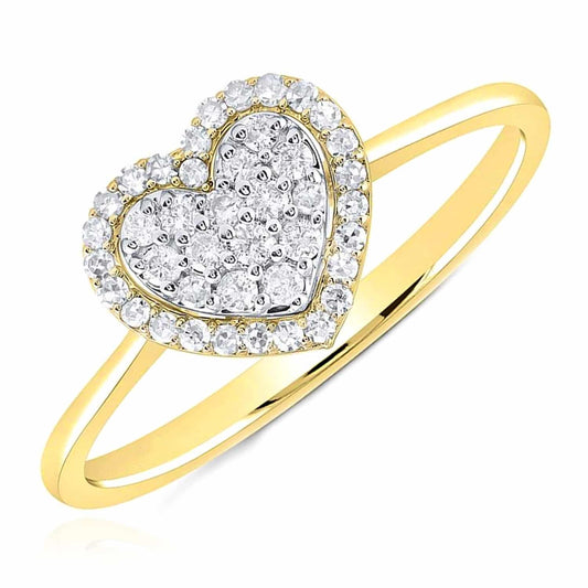 0.25CTW Real Diamond 10K Yellow Gold Cluster Heart Ring