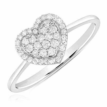0.25CTW Real Diamond 10K White Gold Cluster Heart Ring