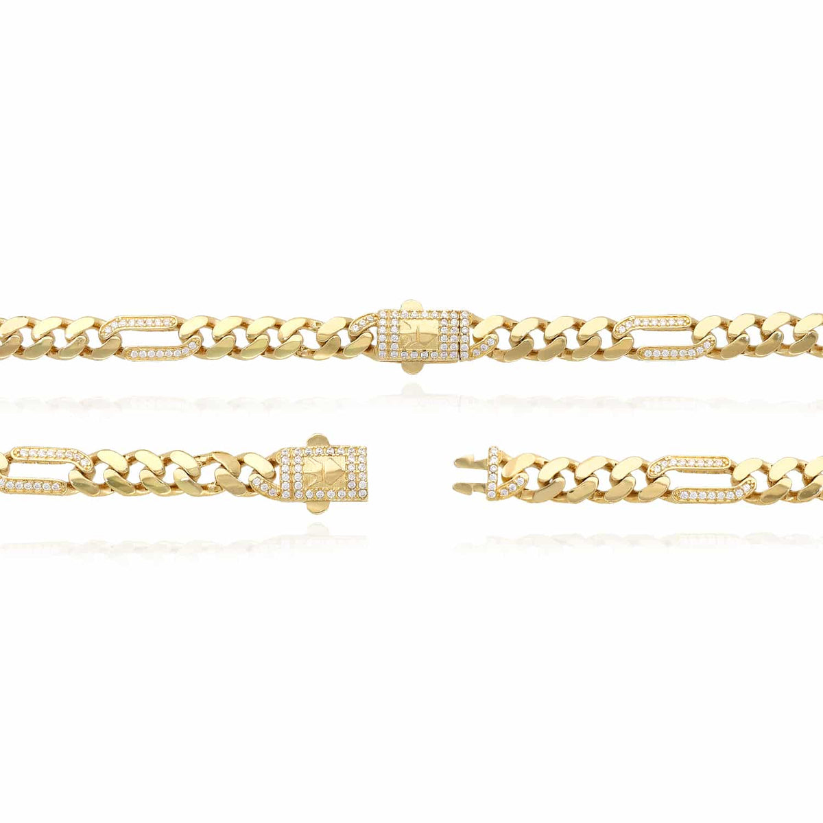 14K Gold CZ 7mm Figaro Miami Cuban Chain (Hollow) 16" - 18" - WJD Exclusives