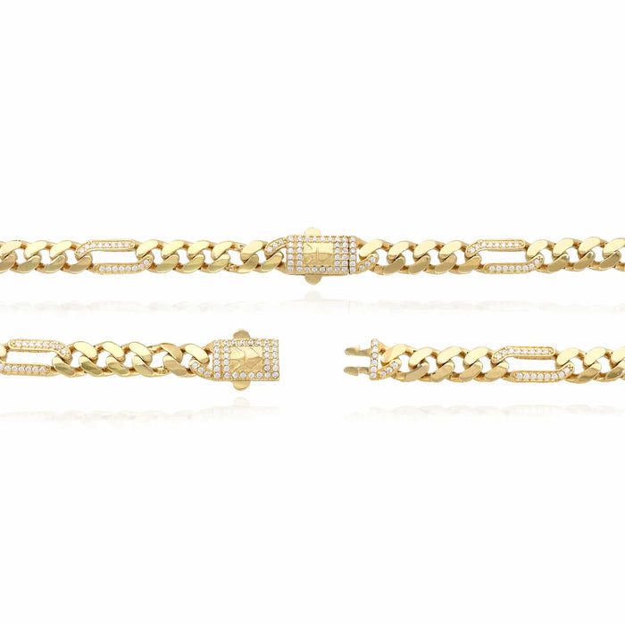 14K Gold CZ 7mm Figaro Miami Cuban Chain (Hollow) 16" - 18" - WJD Exclusives