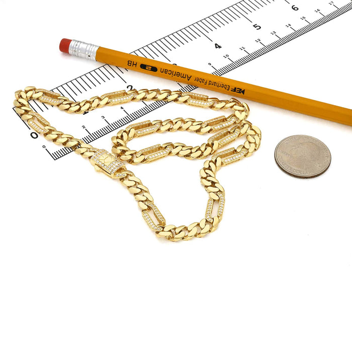 14K Gold CZ 7mm Figaro Miami Cuban Chain (Hollow) 16" - 18" - WJD Exclusives