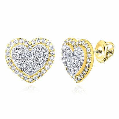 0.50CTW Natural Diamond 10k Gold Cluster Heart Stud Earrings 9mm - WJD Exclusives