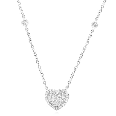 Natural Diamond 10K Gold Yellow White By The Yard Heart Necklace (Solid Links) 18" - WJD Exclusives