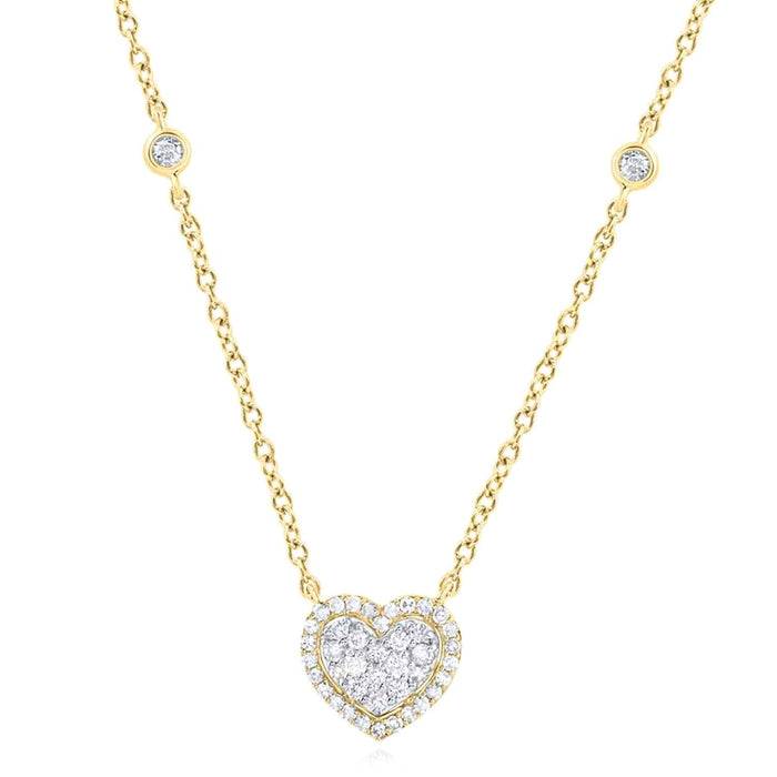 Natural Diamond 10K Gold Yellow White By The Yard Heart Necklace (Solid Links) 18" - WJD Exclusives