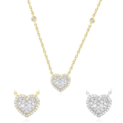 Real Diamond 10K Gold Yellow White By The Yard Heart Pendant Necklace 18"