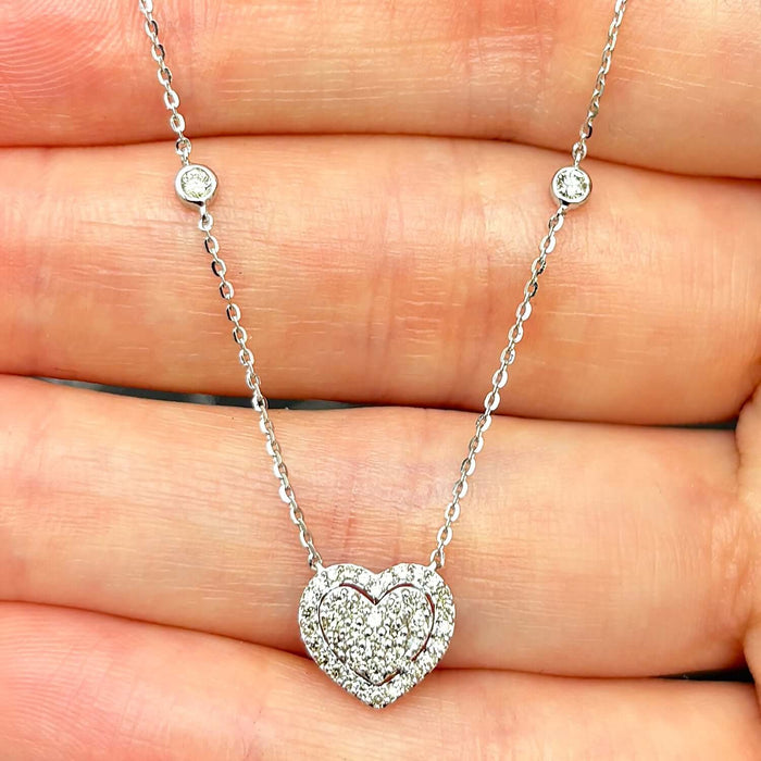 Natural Diamond 10K Gold Yellow White By The Yard Heart Necklace (Solid Links) 18" - WJD Exclusives