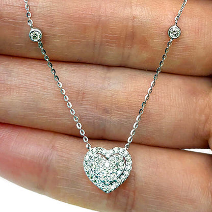 Real Diamond 10K Gold Yellow White By The Yard Heart Pendant Necklace 18"