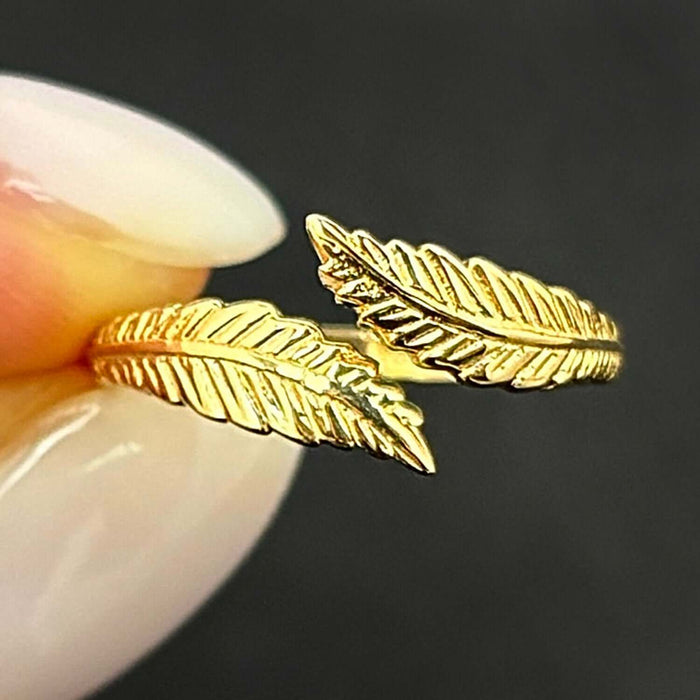 14K Yellow Gold Bohemian Two Feathers Bypass Adjustable Toe Ring - WJD Exclusives