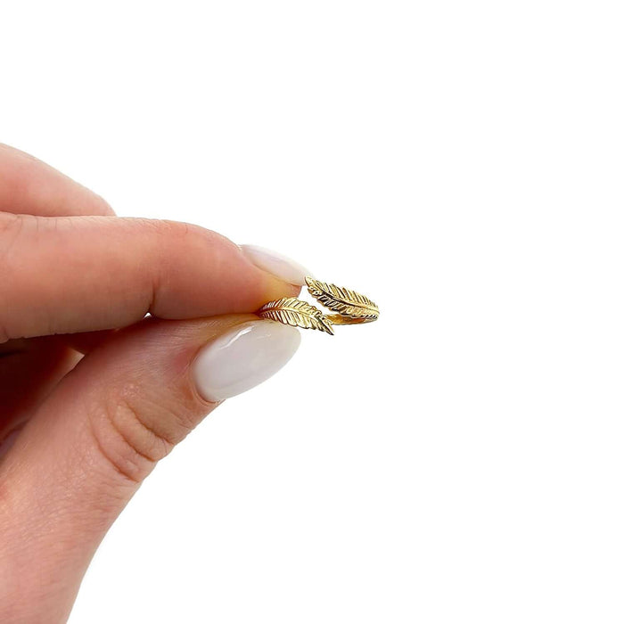 14K Yellow Gold Bohemian Two Feathers Bypass Adjustable Toe Ring - WJD Exclusives