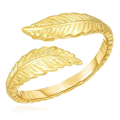 14K Yellow Gold Bohemian Two Feathers Bypass Adjustable Toe Ring - WJD Exclusives