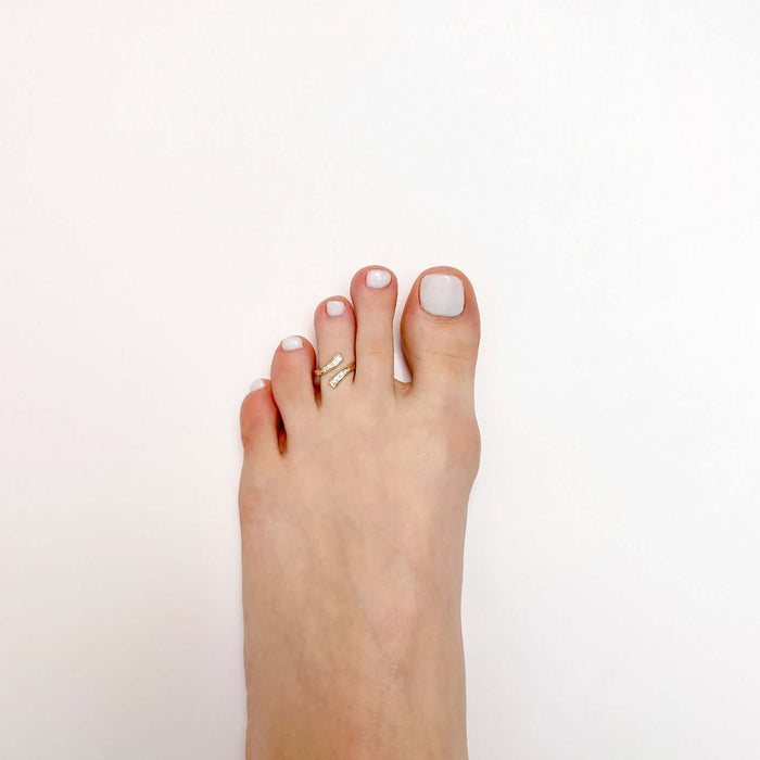 14K Yellow Gold CZ Bypass Toe Ring Adjustable - WJD Exclusives