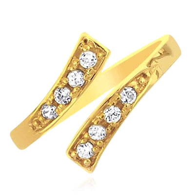 14K Yellow Gold CZ Bypass Toe Ring Adjustable - WJD Exclusives