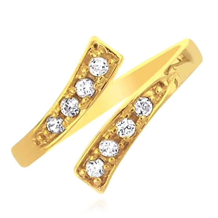 14K Yellow Gold CZ Bypass Toe Ring Adjustable - WJD Exclusives