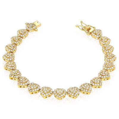 14K Yellow Gold CZ Heart Cluster Tennis Bracelet 6.75" - WJD Exclusives
