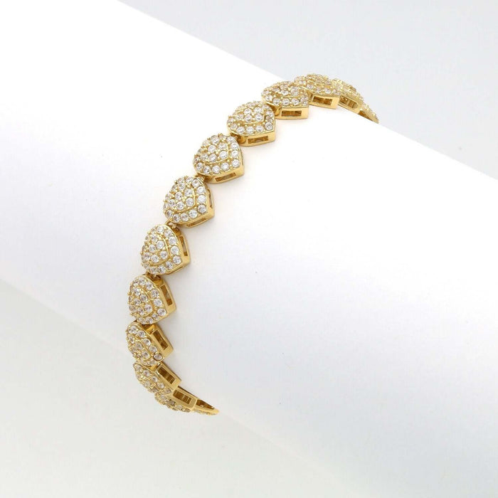 14K Yellow Gold CZ Heart Cluster Tennis Bracelet 6.75" - WJD Exclusives