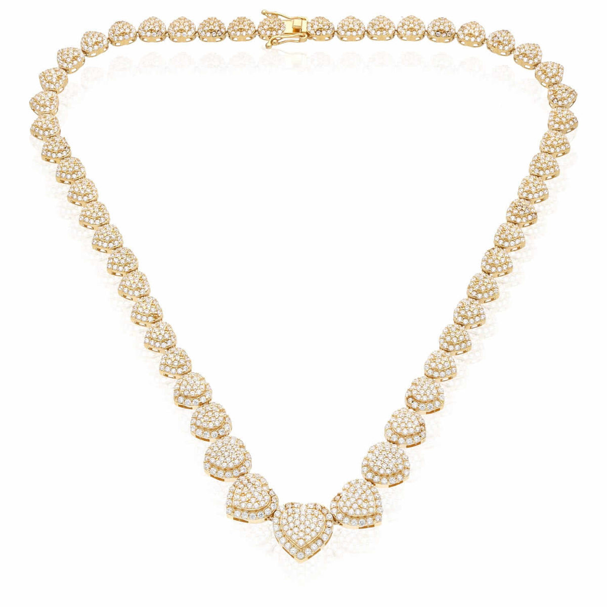 14K Yellow Gold CZ Graduated Heart Cluster Tennis Necklace 18" - WJD Exclusives