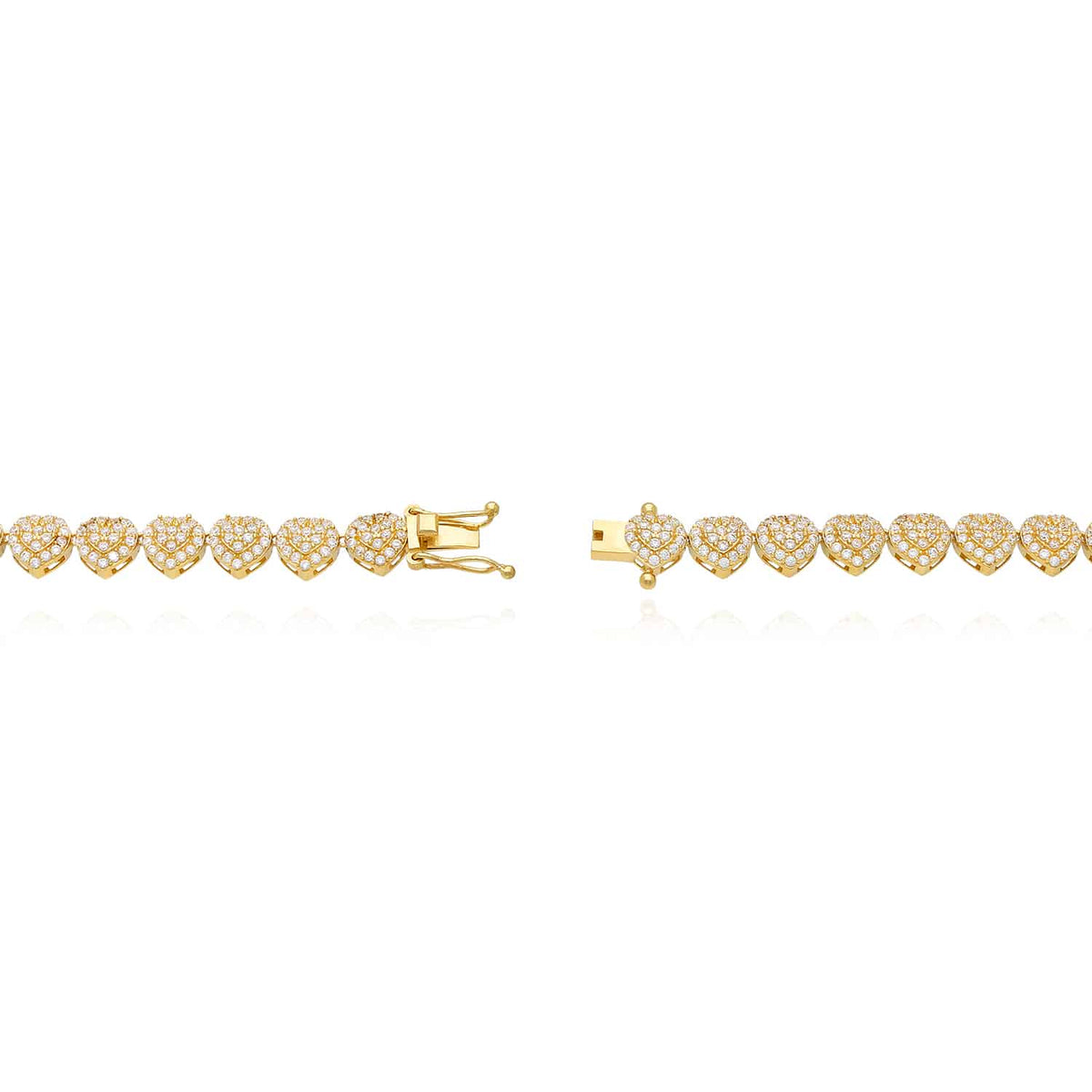 14K Yellow Gold CZ Graduated Heart Cluster Tennis Necklace 18" - WJD Exclusives