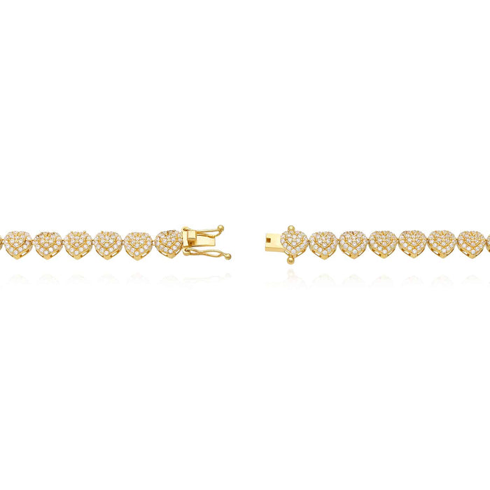 14K Yellow Gold CZ Graduated Heart Cluster Tennis Necklace 18" - WJD Exclusives