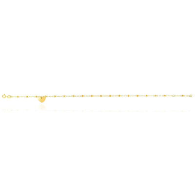 14K Yellow Gold Cable Dangle Heart Disc Bead Station Anklet (Hollow) 10" - WJD Exclusives