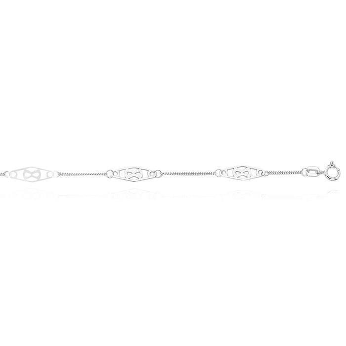 14K Yellow White Gold Infinity Station Anklet (Solid Links) 9" - 10" Adjustable - WJD Exclusives